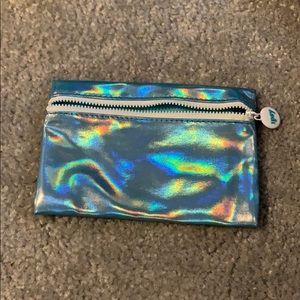 Blue holographic make up bag